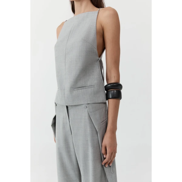 St. Agni Square Side Tie Top in Concrete, view 6