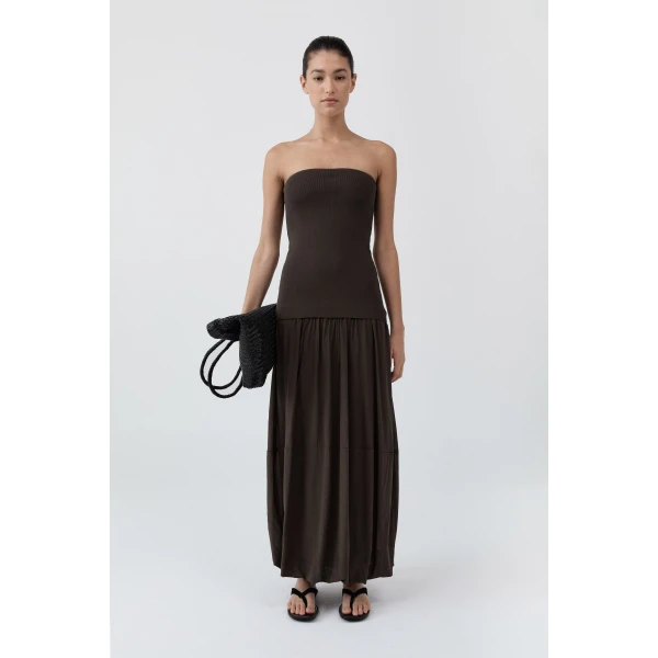 St. Agni Strapless Balloon Hem Dress in Cedar, view 2