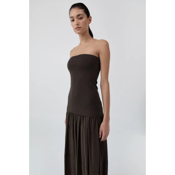 St. Agni Strapless Balloon Hem Dress in Cedar, view 3