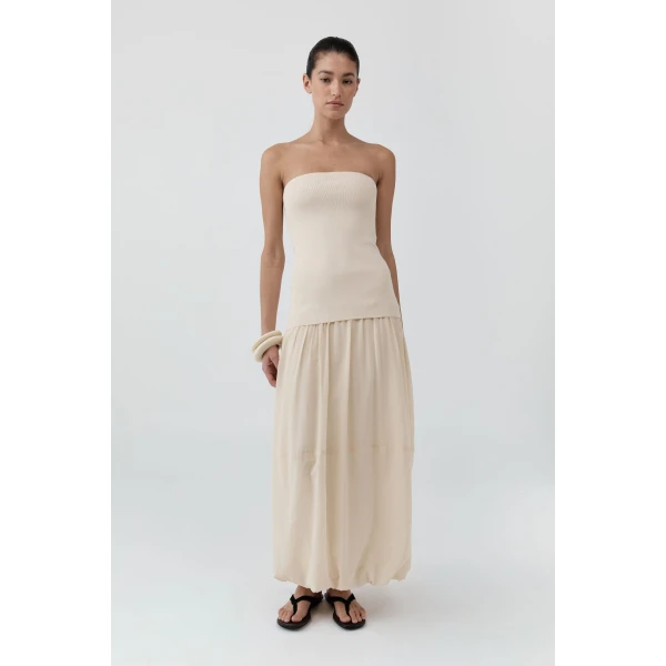 St. Agni Strapless Balloon Hem Dress in Porcelain, view 2