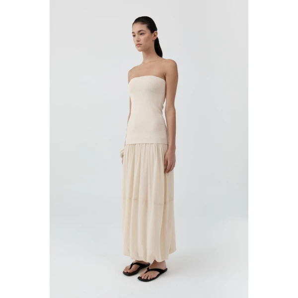 St. Agni Strapless Balloon Hem Dress in Porcelain, view 3