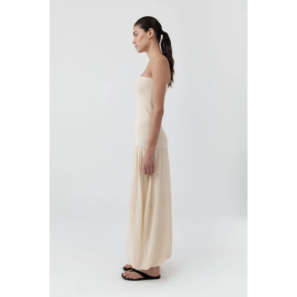 St. Agni Strapless Balloon Hem Dress in Porcelain, view 4
