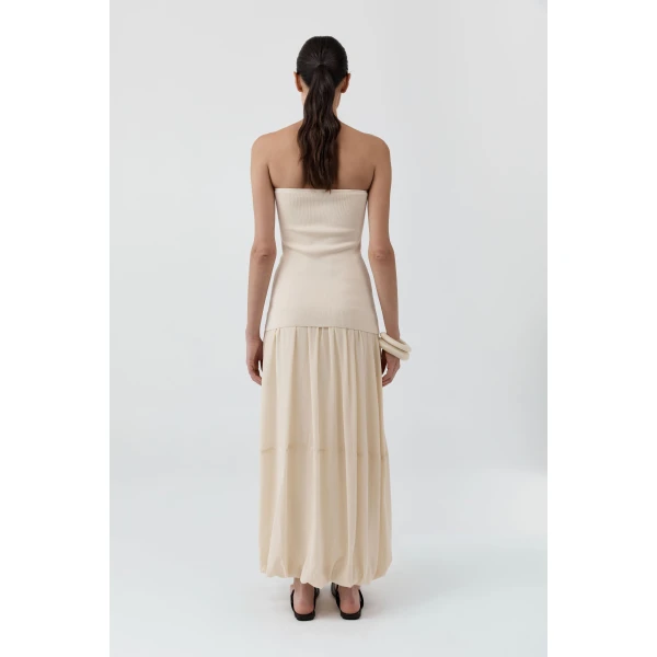 St. Agni Strapless Balloon Hem Dress in Porcelain, view 5