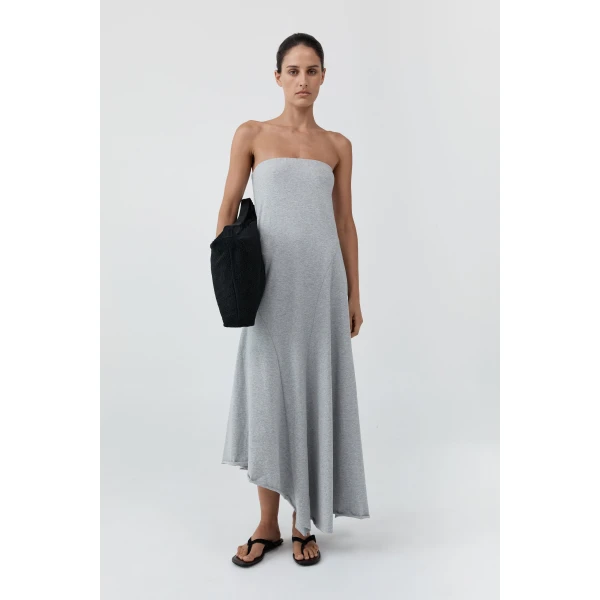 St. Agni Strapless Cotton Jersey Dress in Light Grey Marle, view 2