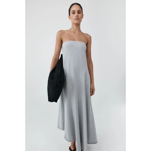 St. Agni Strapless Cotton Jersey Dress in Light Grey Marle, view 3