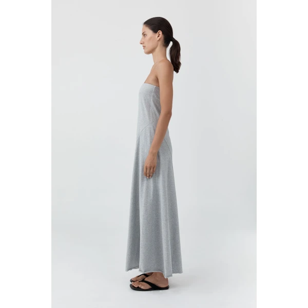 St. Agni Strapless Cotton Jersey Dress in Light Grey Marle, view 4