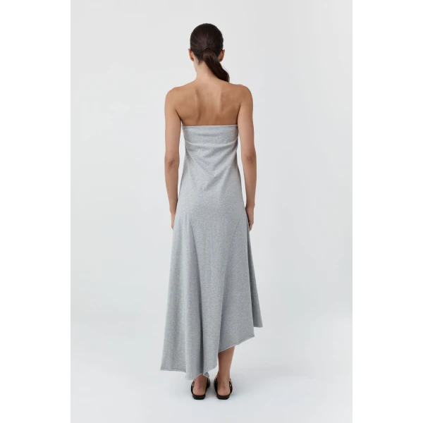 St. Agni Strapless Cotton Jersey Dress in Light Grey Marle, view 5