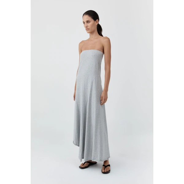 St. Agni Strapless Cotton Jersey Dress in Light Grey Marle, view 6