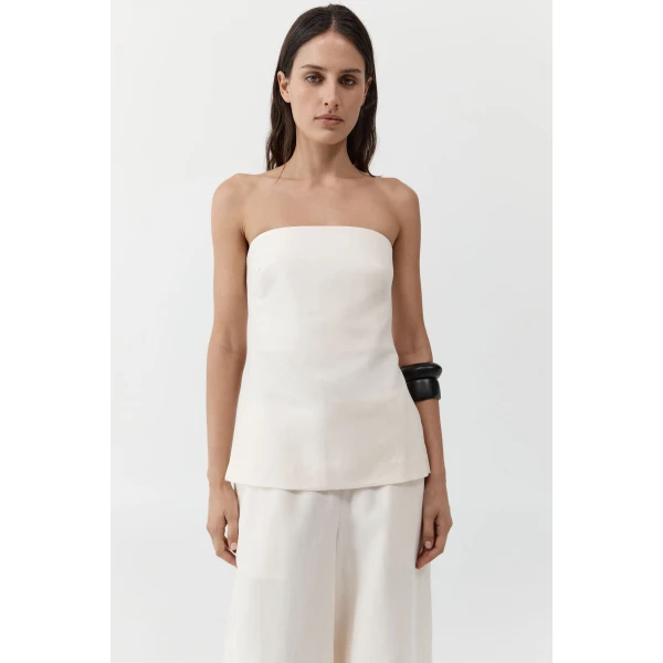 St. Agni Strapless Rouleau Tie Top in Ivory, view 2