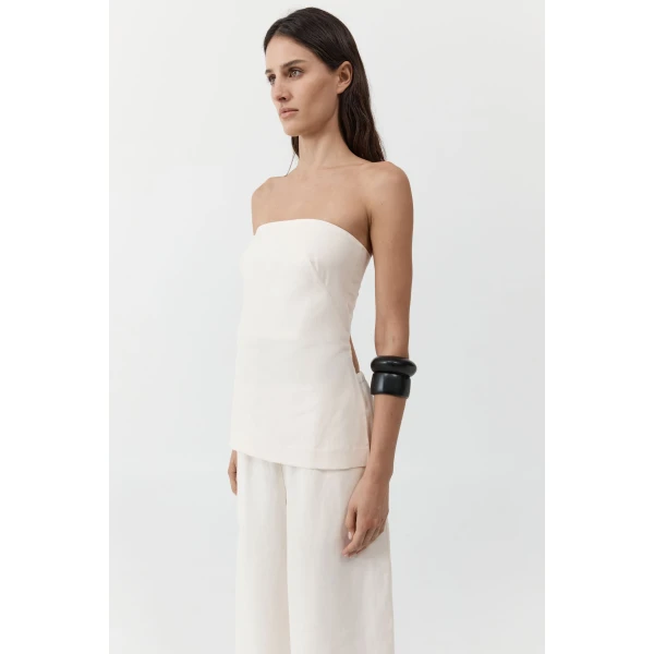 St. Agni Strapless Rouleau Tie Top in Ivory, view 4