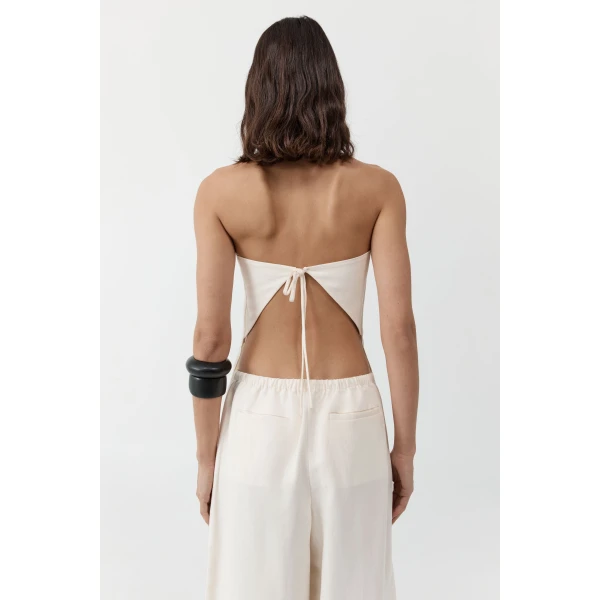 St. Agni Strapless Rouleau Tie Top in Ivory, view 5