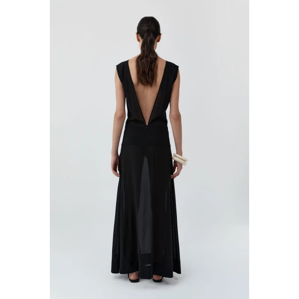 St. Agni Stretch Silk Bateau Dress in Black, view 3