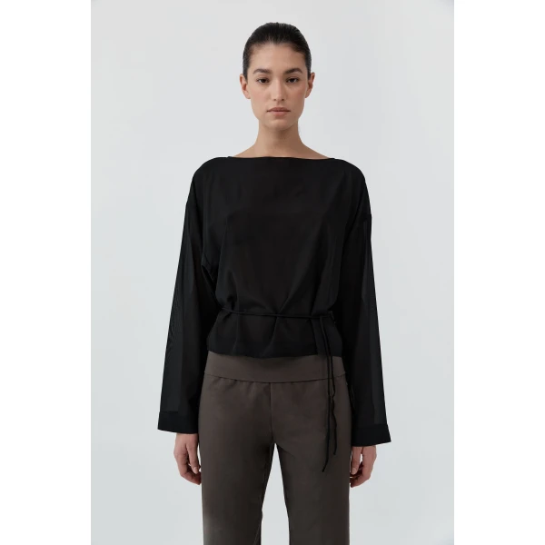 St. Agni Stretch Silk Bateau Top in Black, view 2