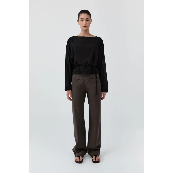 St. Agni Stretch Silk Bateau Top in Black, view 4