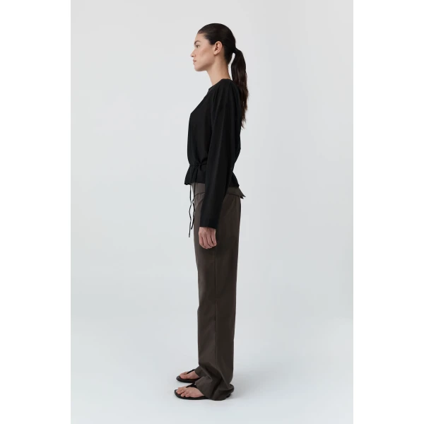 St. Agni Stretch Silk Bateau Top in Black, view 5