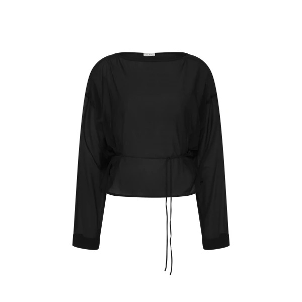 Stretch Silk Bateau Top in Black