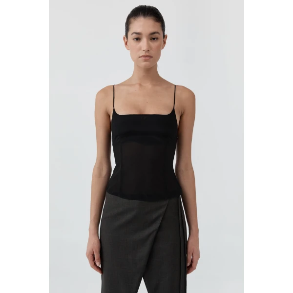 St. Agni Stretch Silk Cami in Black, view 2