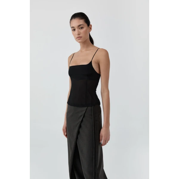 St. Agni Stretch Silk Cami in Black, view 3