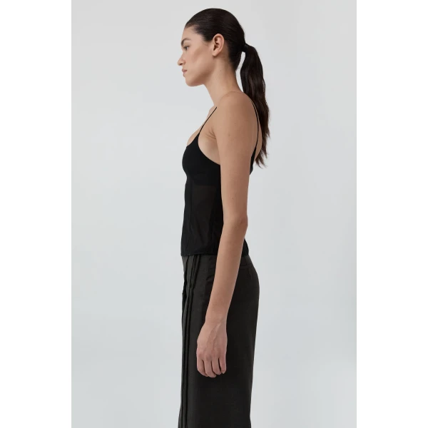 St. Agni Stretch Silk Cami in Black, view 5