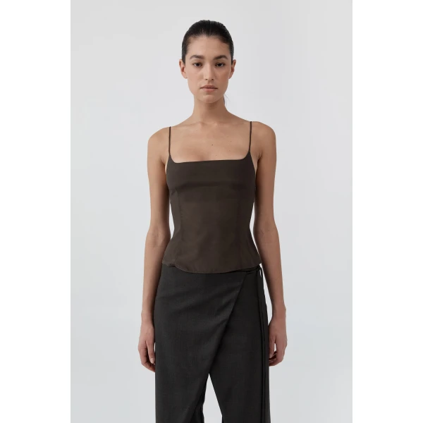 St. Agni Stretch Silk Cami in Cedar, view 2