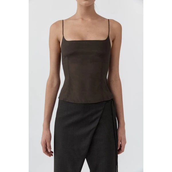 St. Agni Stretch Silk Cami in Cedar, view 6