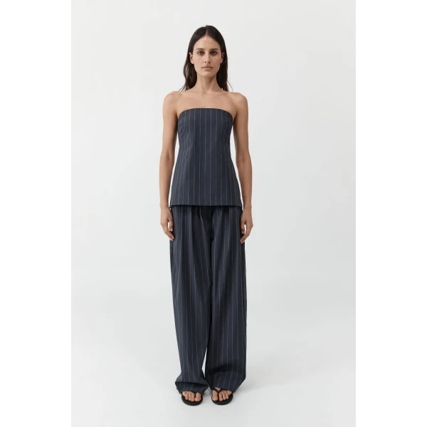 St. Agni Stripe Relaxed Pleat Pants in Ink Stripe, view 2