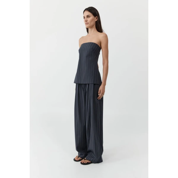 St. Agni Stripe Relaxed Pleat Pants in Ink Stripe, view 3
