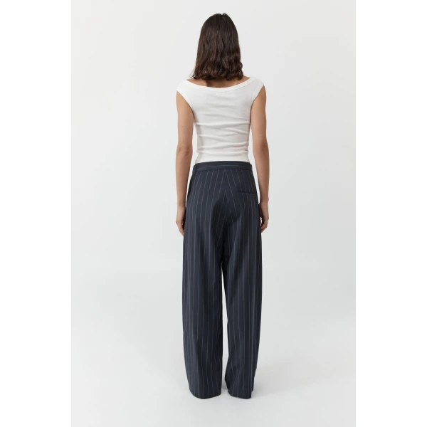 St. Agni Stripe Relaxed Pleat Pants in Ink Stripe, view 5