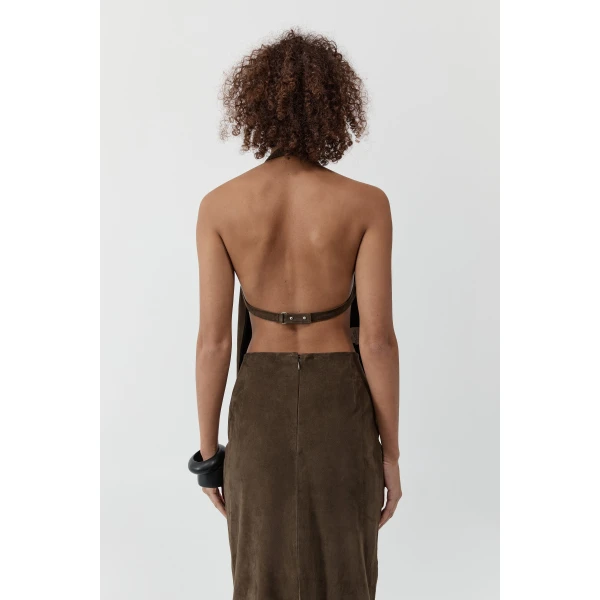 St. Agni Suede Apron Top in Khaki, view 6