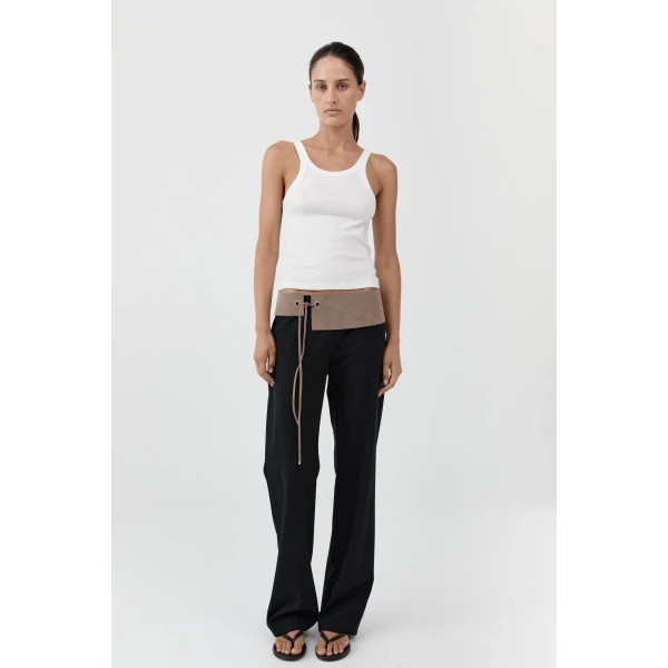 St. Agni Suede Asymmetric Belt in Almond, view 3