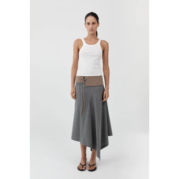 St. Agni Suede Asymmetric Belt in Almond, view 5