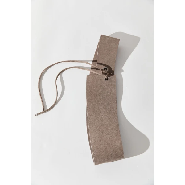 St. Agni Suede Asymmetric Belt in Almond, view 6