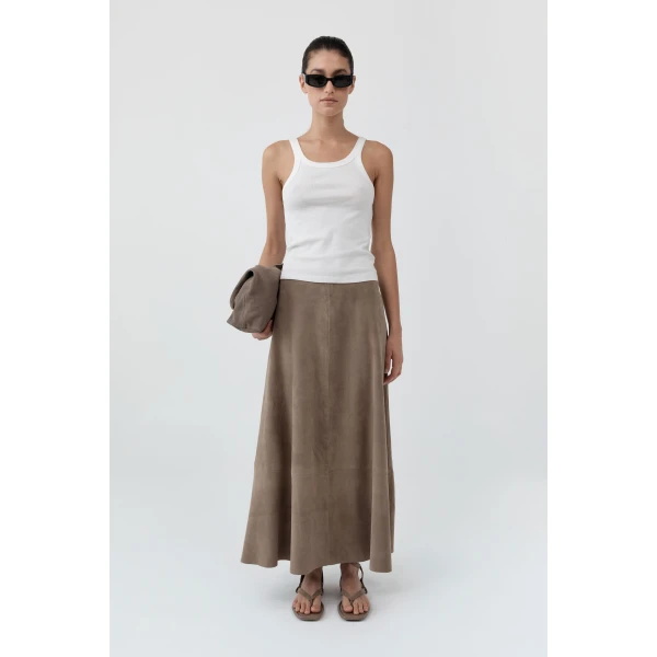 St. Agni Suede Circle Skirt in Earth, view 2