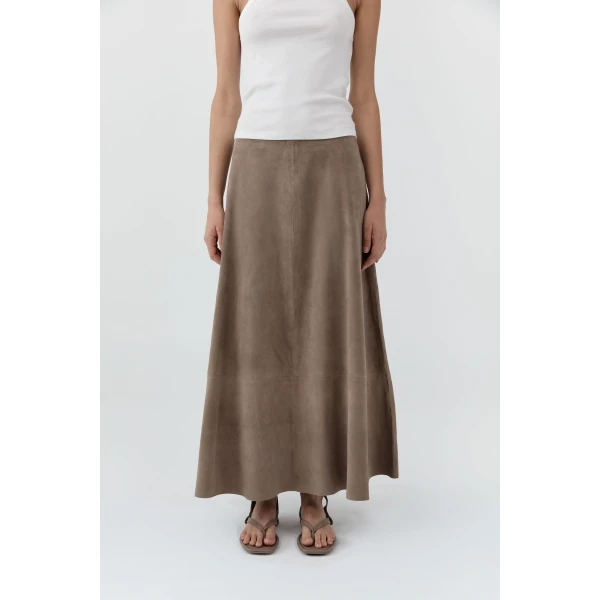 St. Agni Suede Circle Skirt in Earth, view 3