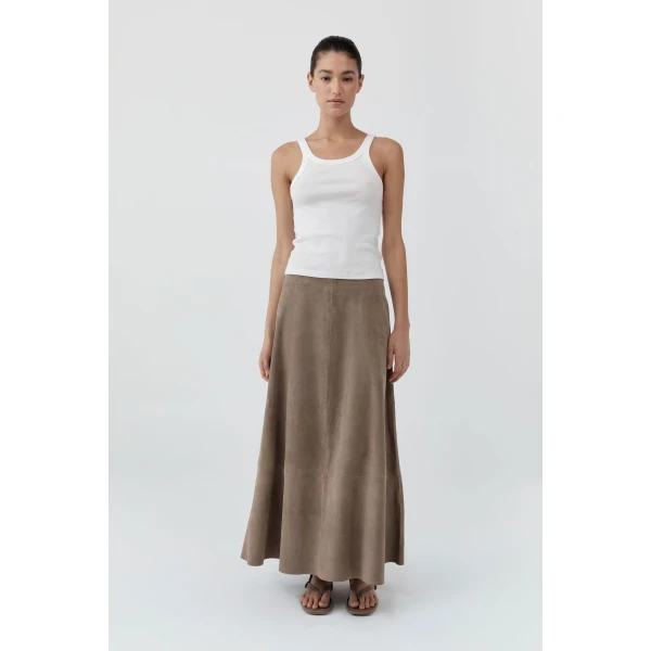 St. Agni Suede Circle Skirt in Earth, view 6