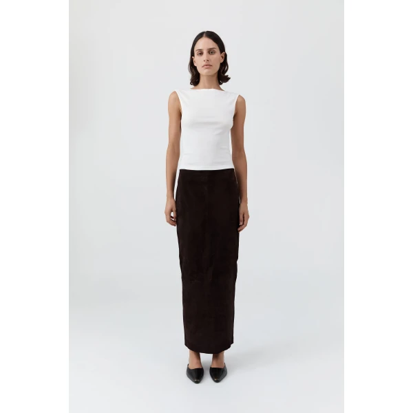 St. Agni Suede Column Skirt in Coffee, view 2