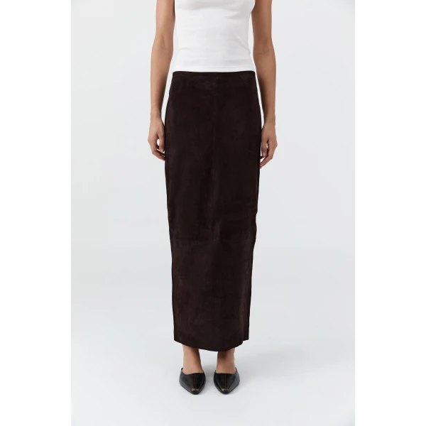 St. Agni Suede Column Skirt in Coffee, view 3