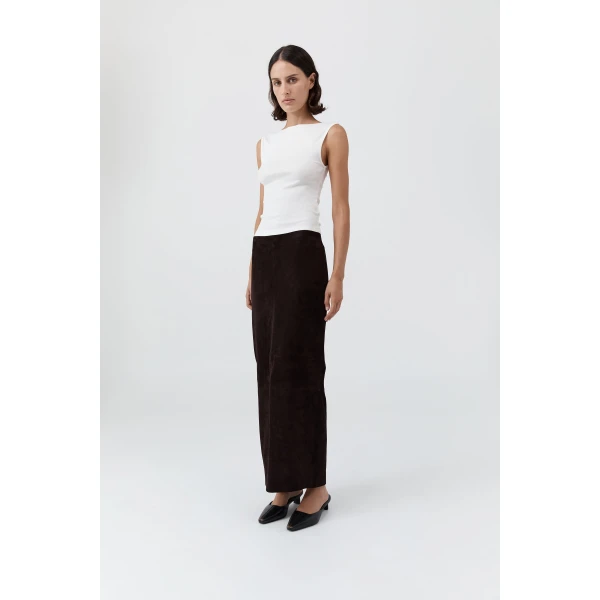 St. Agni Suede Column Skirt in Coffee, view 4