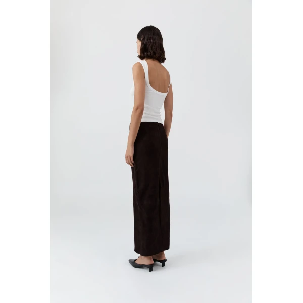 St. Agni Suede Column Skirt in Coffee, view 5