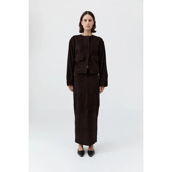 St. Agni Suede Column Skirt in Coffee, view 6