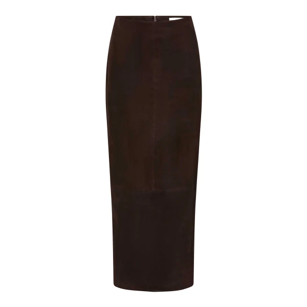 Suede Column Skirt in Coffee
