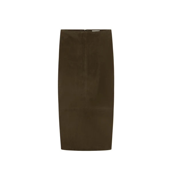 Suede Column Skirt in Khaki
