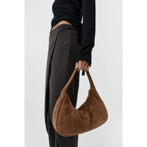 St. Agni Suede Large Bon Bon Bag in Toffee, view 3