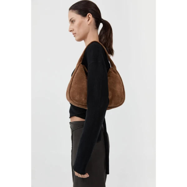 St. Agni Suede Large Bon Bon Bag in Toffee, view 4