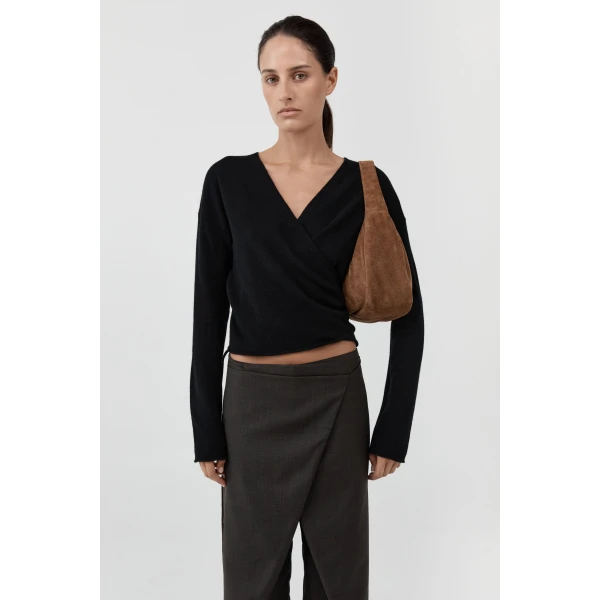 St. Agni Suede Large Bon Bon Bag in Toffee, view 6