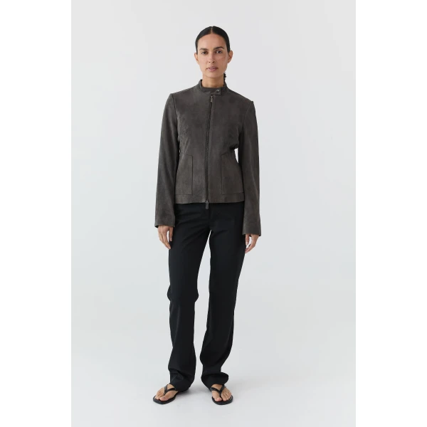 St. Agni Suede Moto Jacket in Steel, view 2