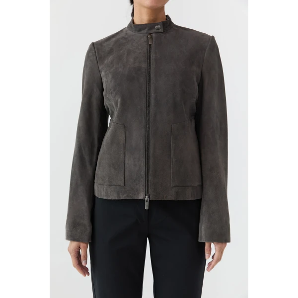 St. Agni Suede Moto Jacket in Steel, view 3