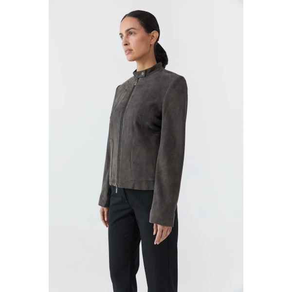 St. Agni Suede Moto Jacket in Steel, view 4
