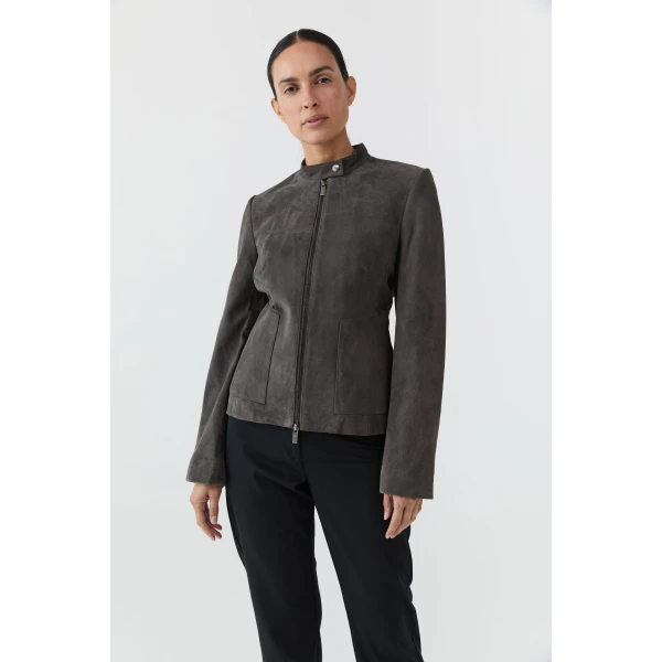St. Agni Suede Moto Jacket in Steel, view 6