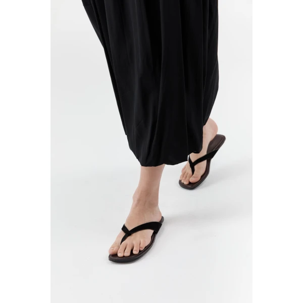 St. Agni Suede Opanka Slide in Black and Coffee, view 2